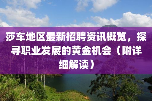 莎车地区最新招聘资讯概览，探寻职业发展的黄金机会（附详细解读）