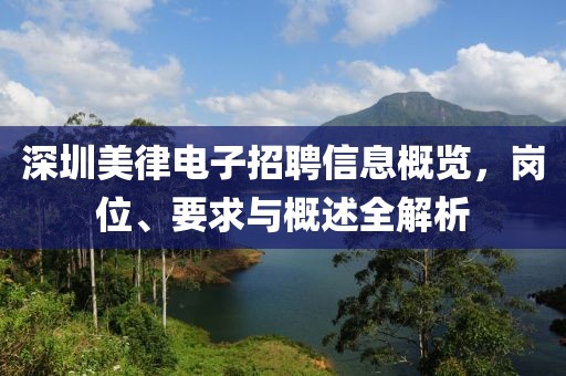 深圳美律电子招聘信息概览，岗位、要求与概述全解析